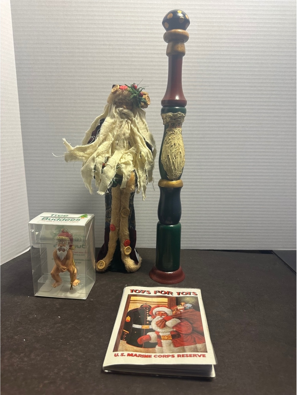 Christmas Santa Decor Lot Primitive Santa Tree Buddees Toys for Tots Album